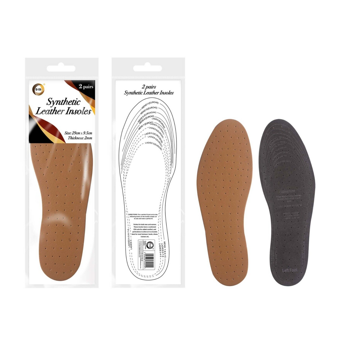 Shoe Insoles Insert Anti Odours Cotton Leather  Insole Men Women Sports 2 Pair