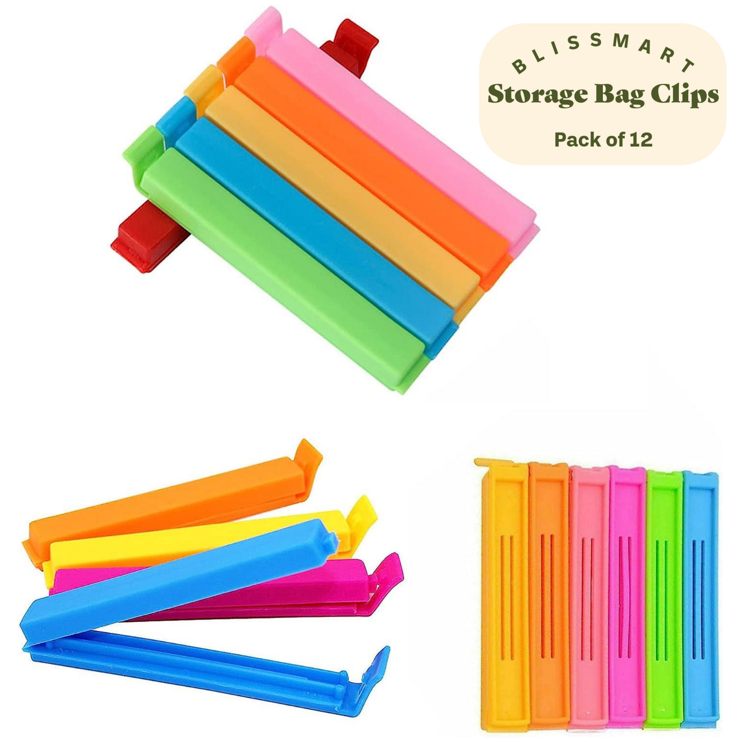 Food Bag Storage Clips Freezer Fridge Sealing Clip Pegs Sealer Mixed Sizes 12Pcs