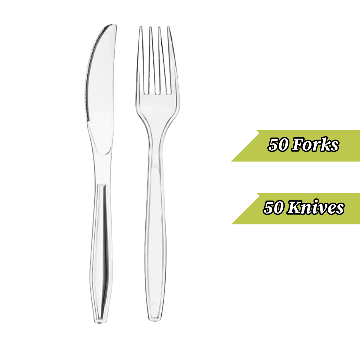 Clear Plastic Cutlery Spoons Forks Knives Reusable for Catering Parties 50 Pack
