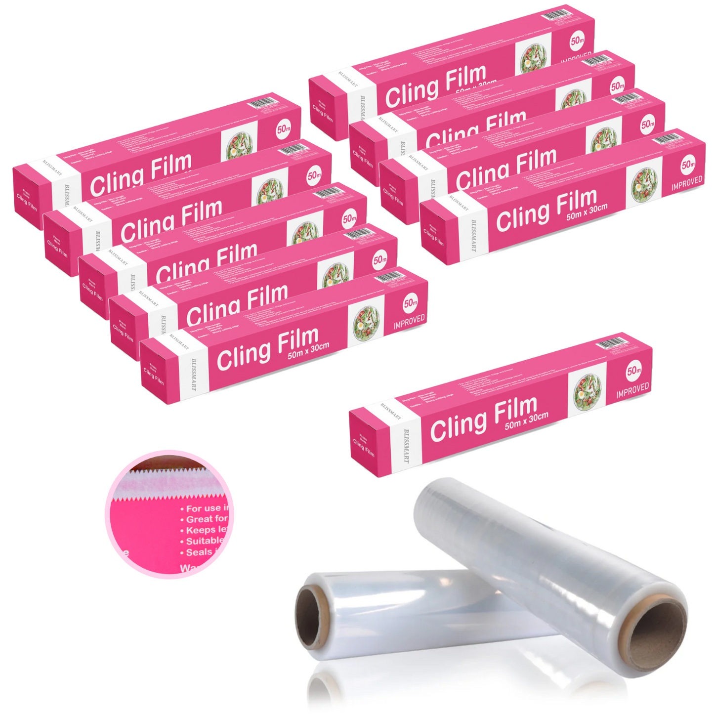 Cling Film Food Wrap Clear Plastic Seal Kitchen Catering Easy Cut 30CM X 50M