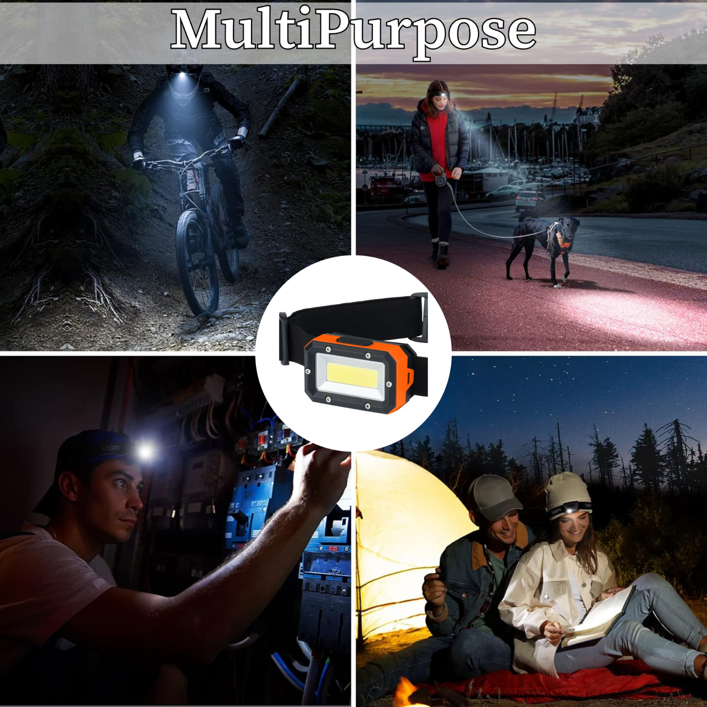 COB LED Headlamp 3 Light Mode Headlight Torch Work Lights Bar Head Band Lamp