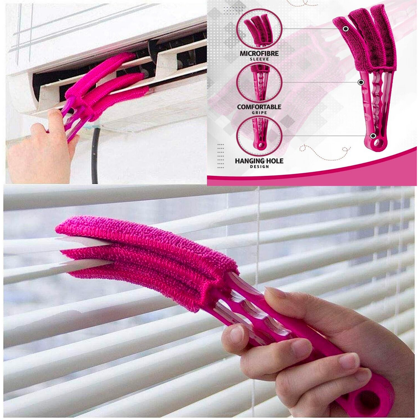 Venetian Blind Cleaner Duster Microfibre Brush Cleaning Tool 3 Pronged Washable