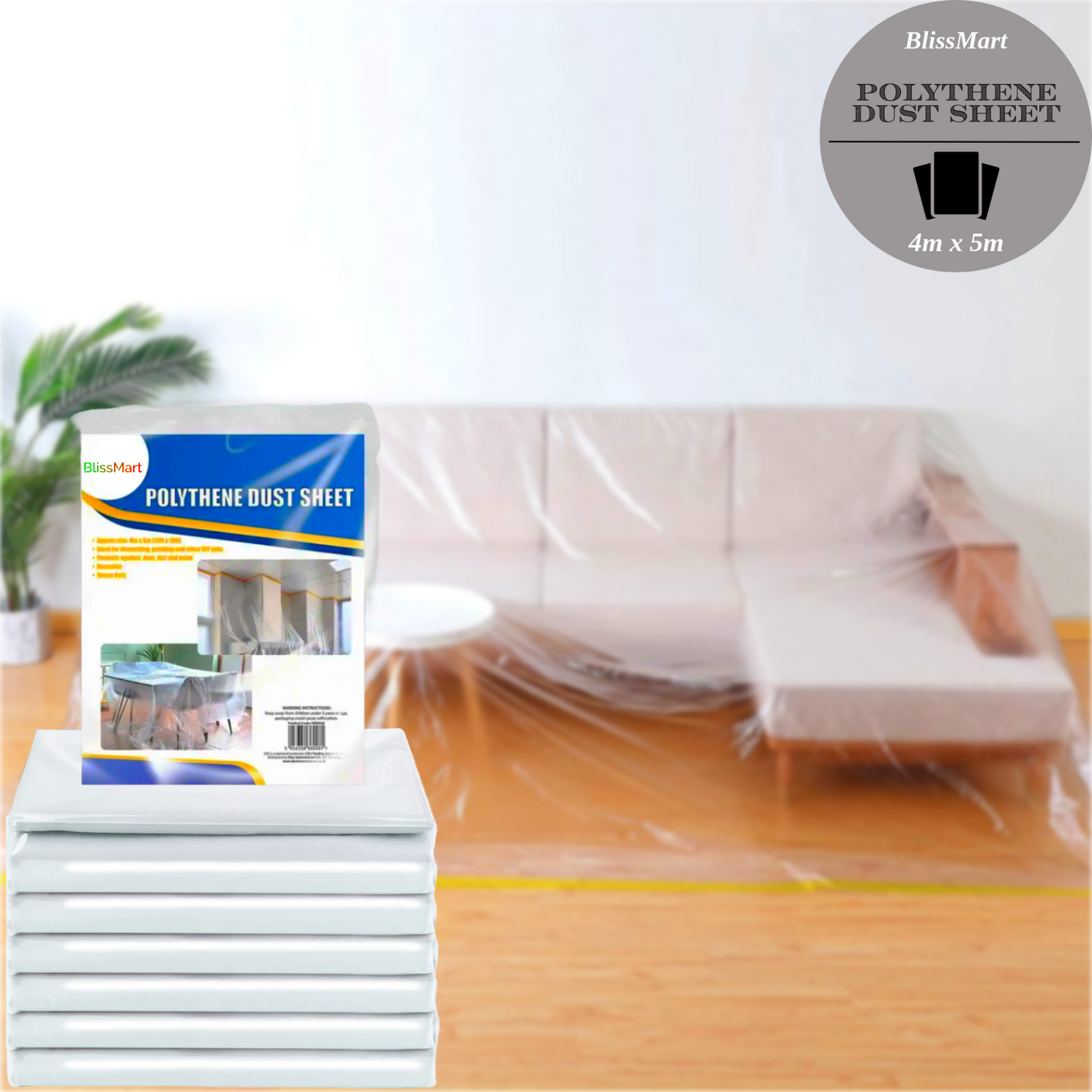 DUST SHEET LARGE 4M x 5M PLASTIC CLEAR POLYTHENE DECORATING COVER PAINT SALE