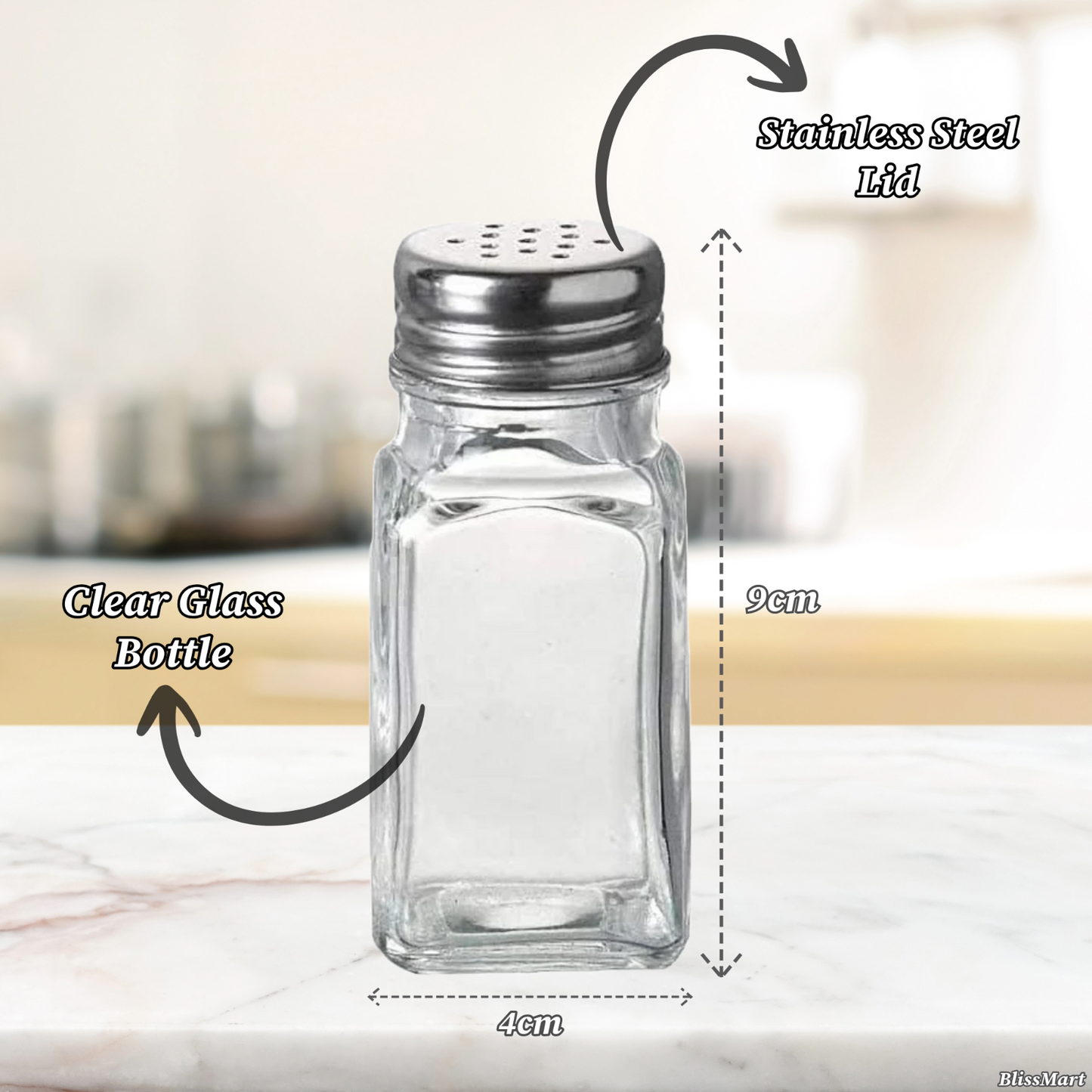 Salt and Pepper Glass Shakers Pots Set Dispenser Storage Cruet Mason Jars x2