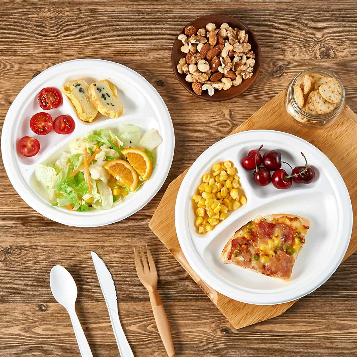 Strong Bagasse Disposable Party Paper Plates – 9 Inch, White, Biodegradable