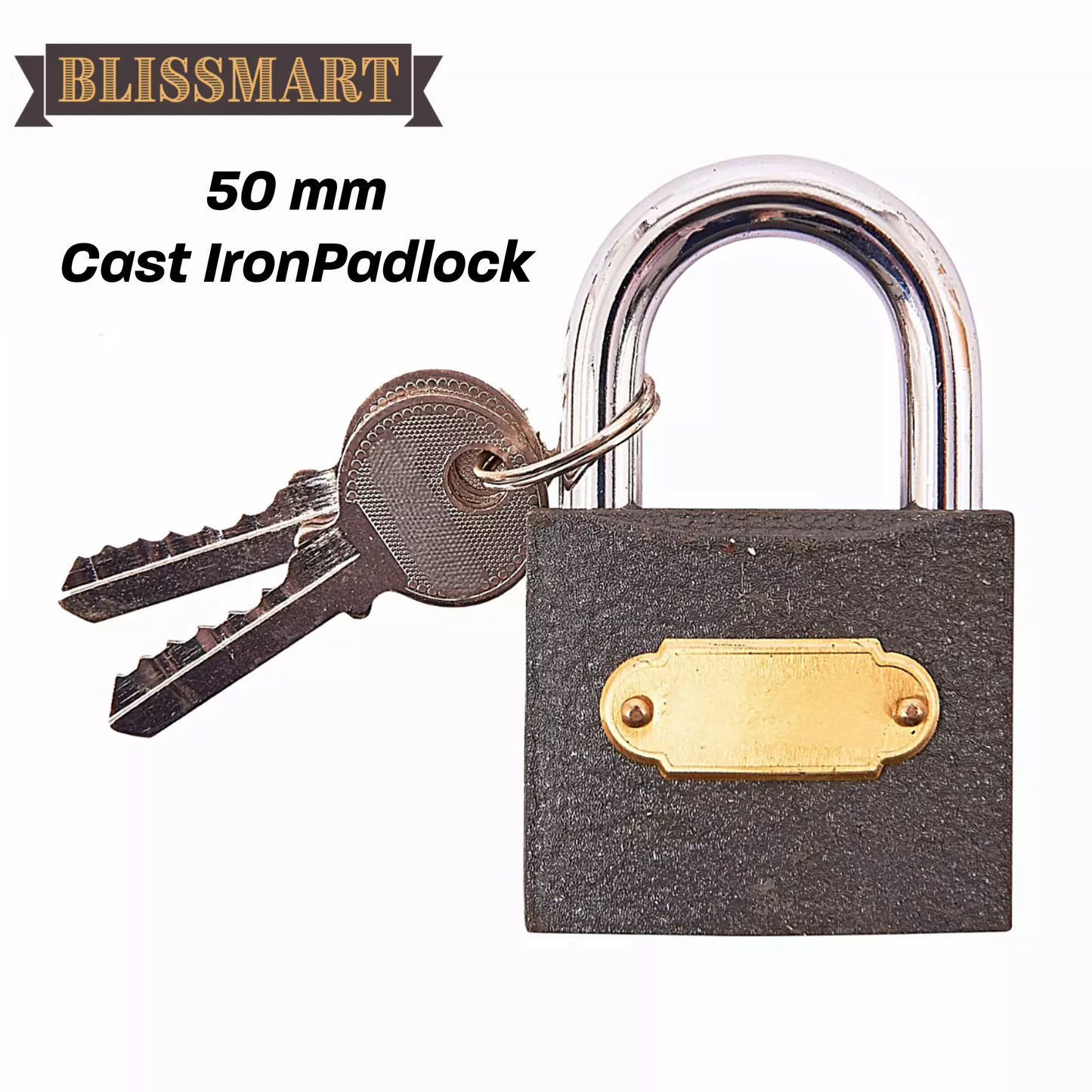 50mm Cast Iron Security Padlock – Heavy-Duty Shackle Lock for Outdoor Sheds, Gates & Storage with 2 Keys