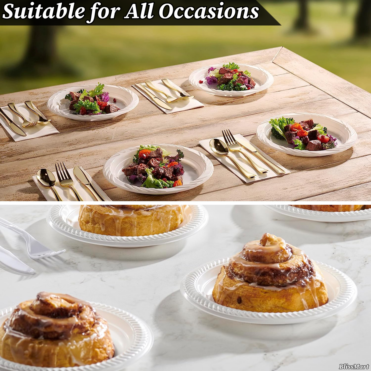 9 Inch Round Plastic Plates – Durable, Disposable Party Plates for Events, Catering & Everyday Use Pack of 100