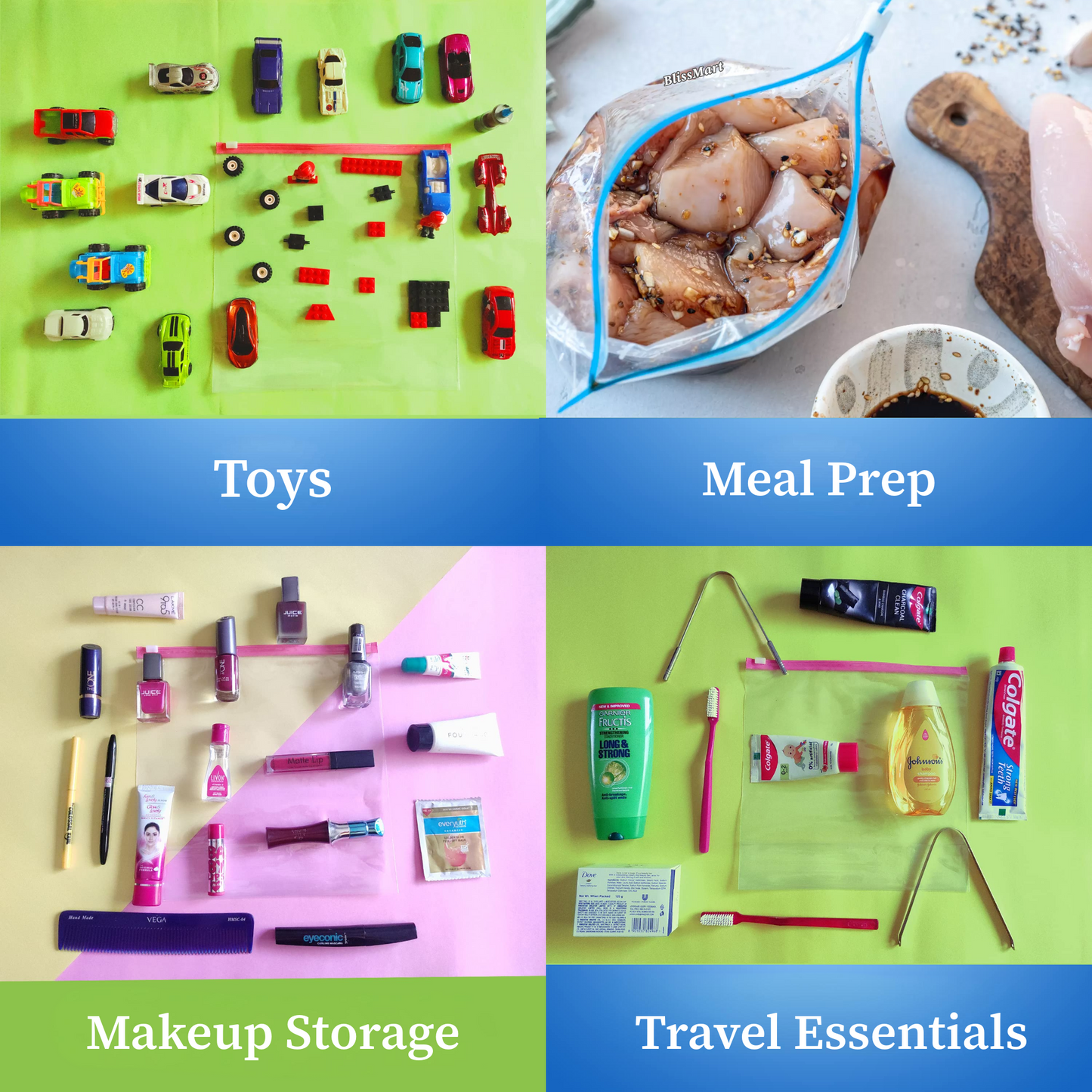 Zip Lock Food Storage Freezer Bags – Resealable & Reusable Plastic Bags in Small, Medium & Large Sizes