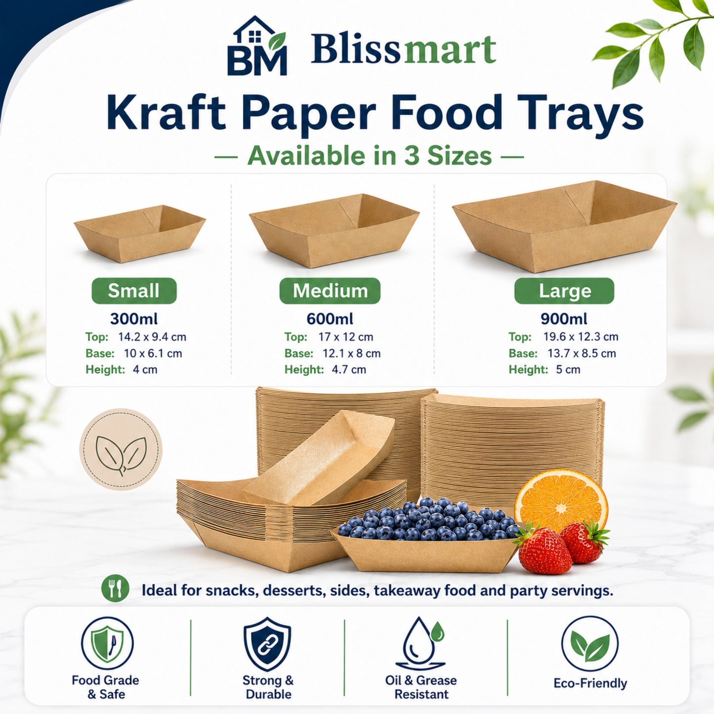 Kraft Tray Large | Compostable Food Tray for Takeaway & Catering