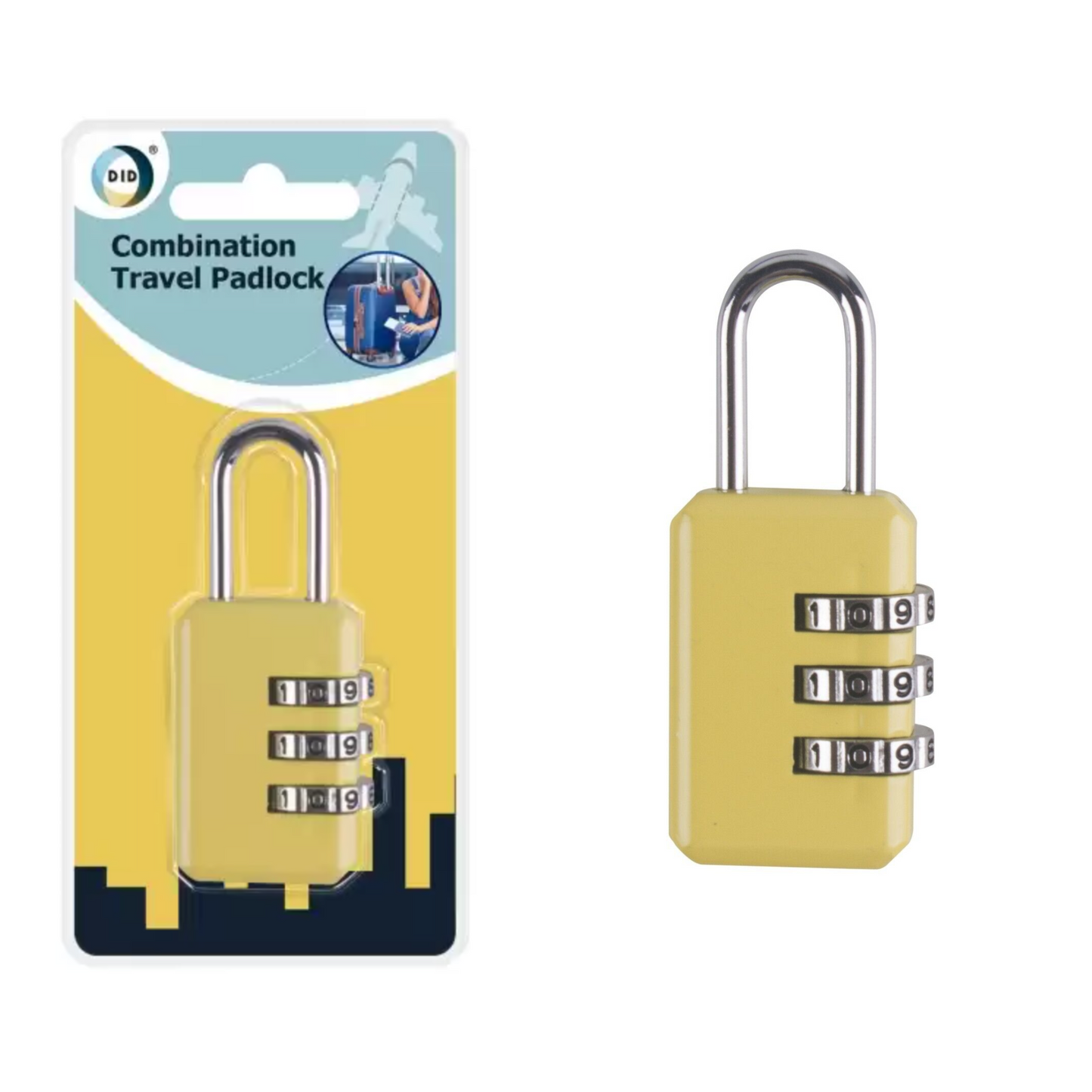 DID Combination Travel Padlock 3 Digit Security Lock for Luggage, Lockers, and Backpacks