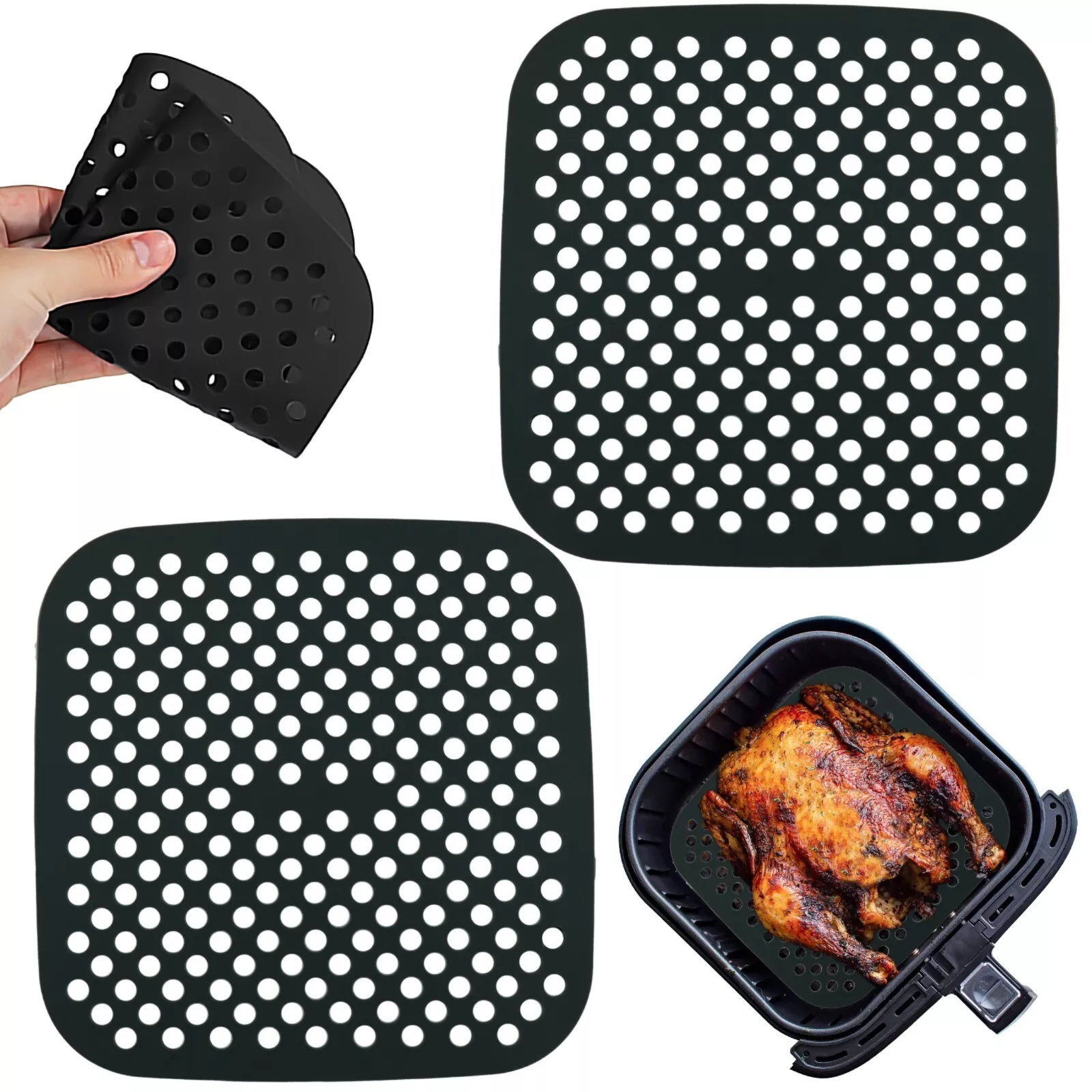 Reusable Air Fryer Silicone Pot Basket Oven Baking Liners Mat Tray Non Stick