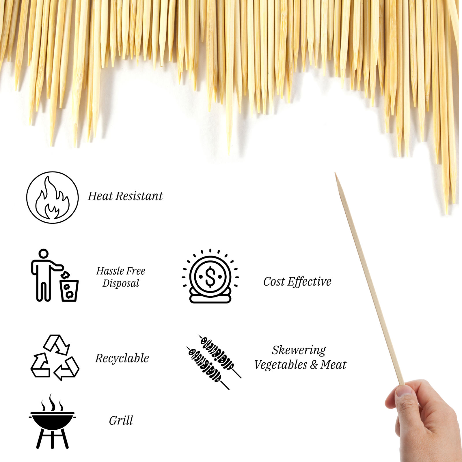 BBQ BAMBOO STICKS Wooden Skewers Kebab Fruit Chocolate Fountain Sticks 2 Sizes