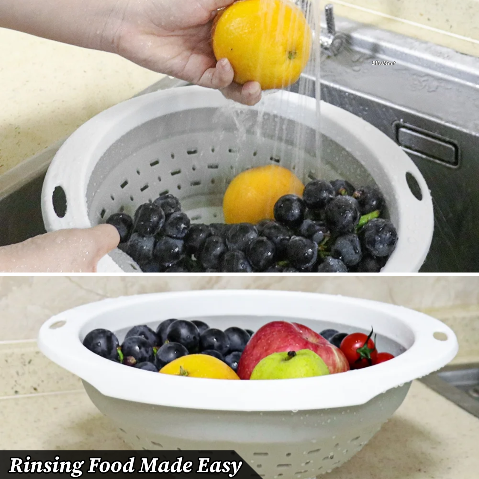 LARGE COLLAPSIBLE COLANDER FOLDING KITCHEN FOOD DRAINER DRAINING STRAINER BASKET