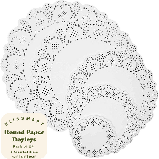 Round Paper Doilies White Lace Paper Doyleys Party Wedding Tableware 24 Pack