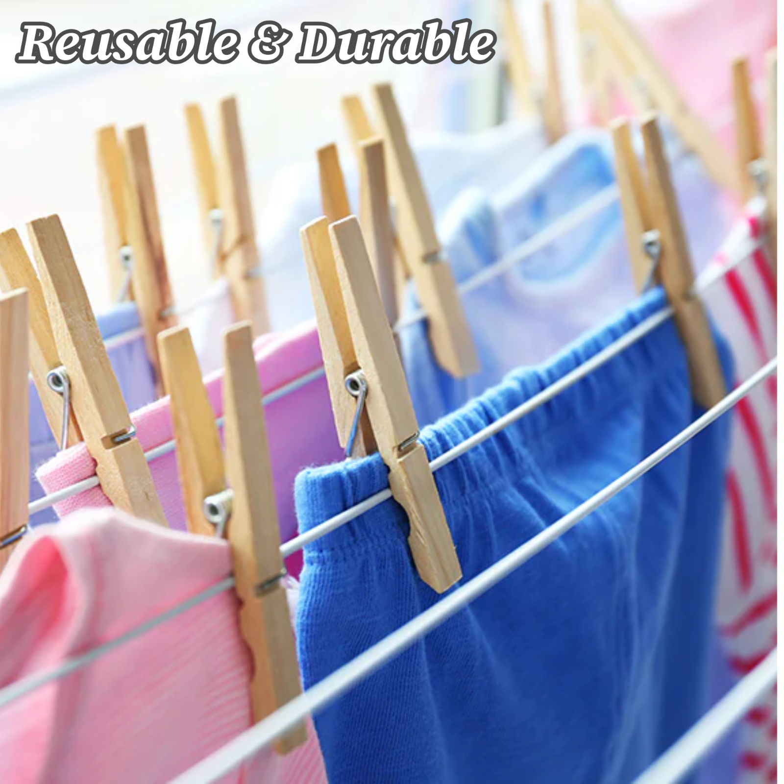 Solid Wooden Clothes Pegs Clips Washing Line Airer Rotary Garden Dry Laundry