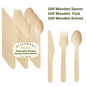 Wooden Cutlery Knives Forks Spoons Disposable Biodegradable Party BBQ ECO x 300
