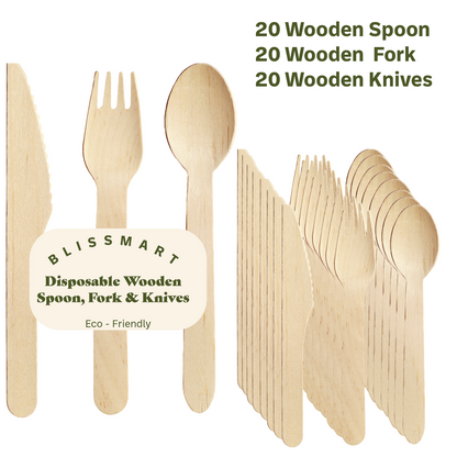 60 Pc Wooden Cutlery Set Spoons Forks Knives Biodegradable BBQ Camping Party