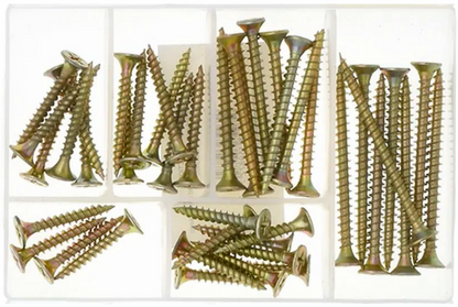 40pc Chipboard Screws Assortment Set Various Size Storage Box DIY Home 25-50MM