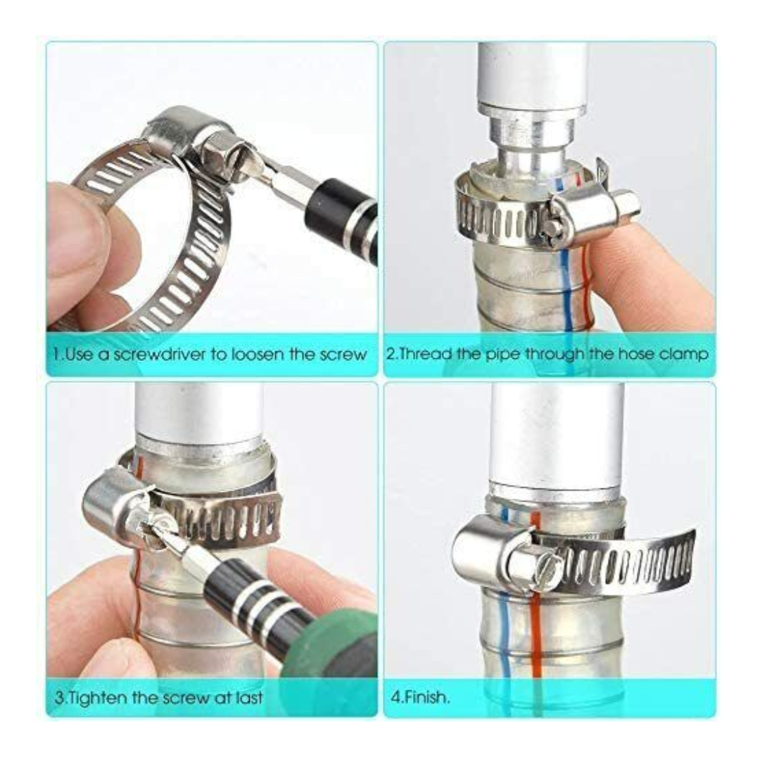 Assorted Stainless Steel Hose Clamp Kit Adjustable Clips Set Garden Home 10pcs