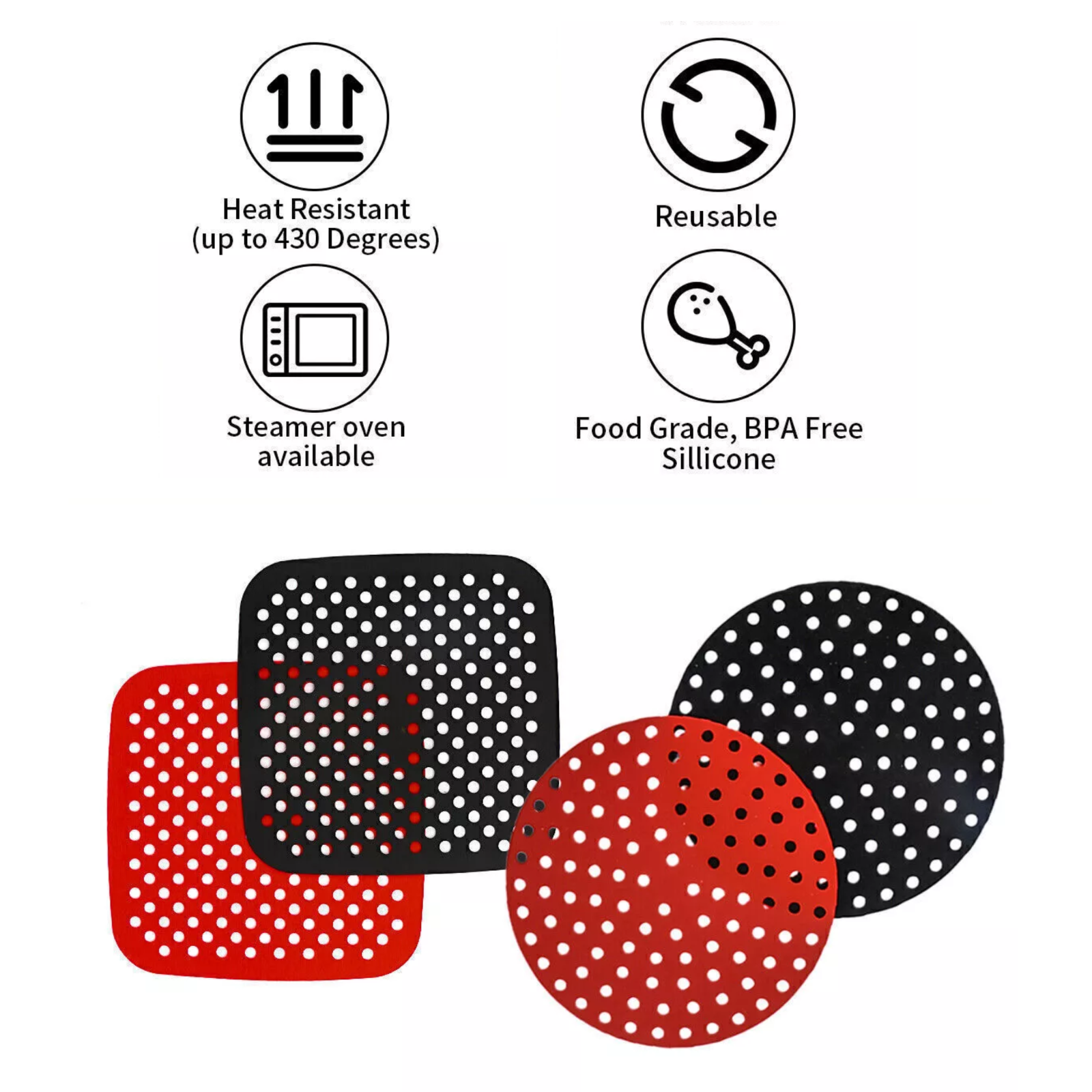 Reusable Air Fryer Silicone Pot Basket Oven Baking Liners Mat Tray Non Stick