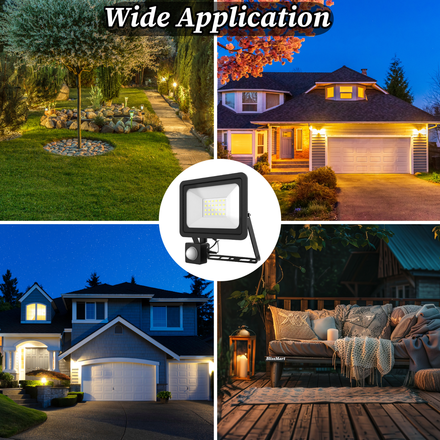 LED Flood Light With PIR Motion Sensor Floodlight Outdoor Garden Security Lamp