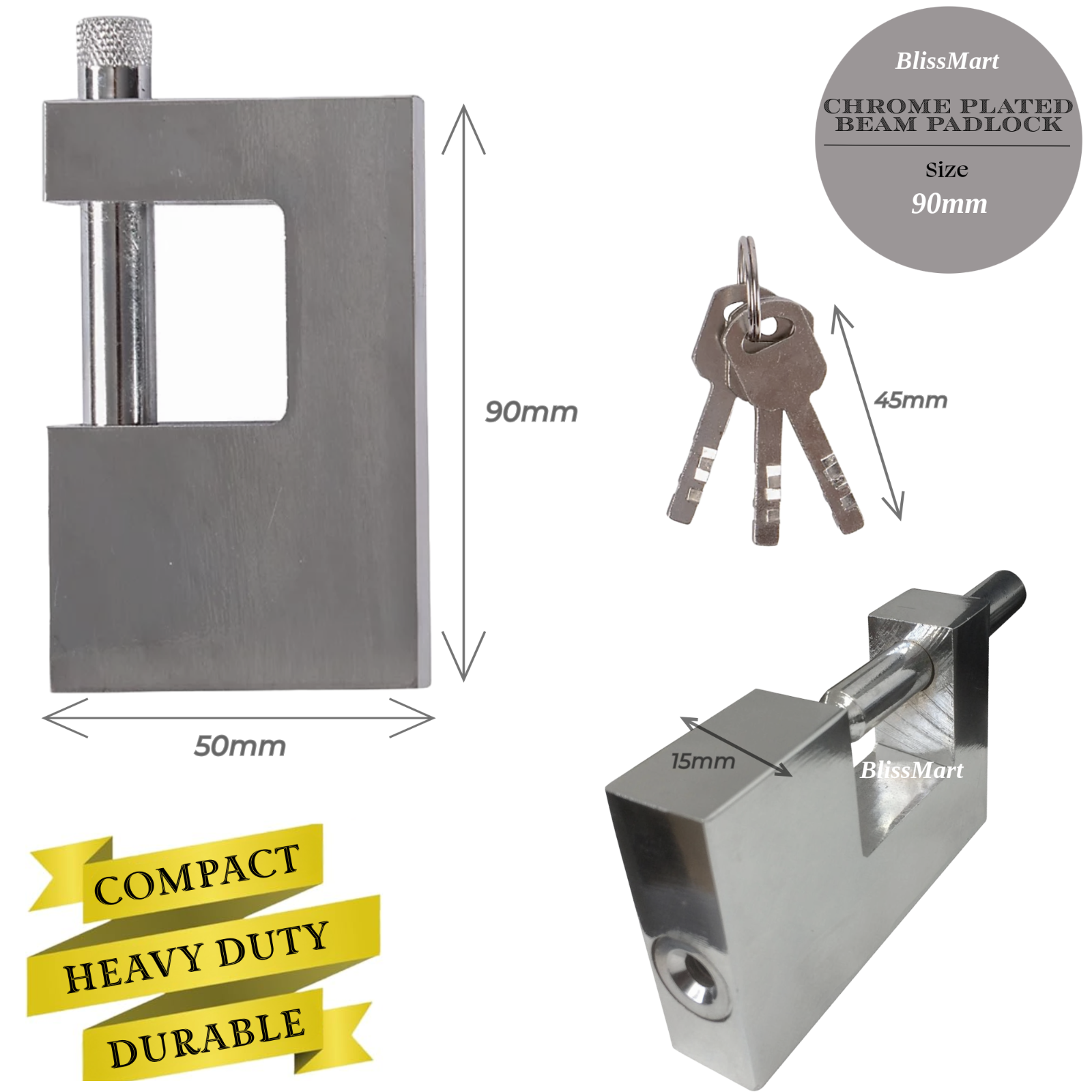 90MM HEAVY DUTY BEAM PADLOCK CONTAINER SHUTTER WAREHOUSE SECURITY LOCK 3 KEYS