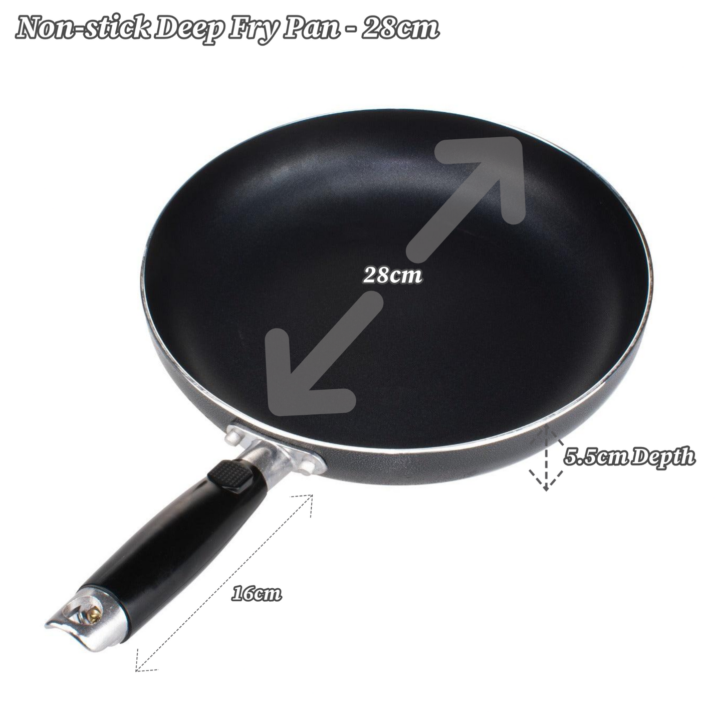 Non Stick Deep Frying Pan 12cm 18cm 20cm 24cm 28cm 30cm Mini Pan Gas Electric UK