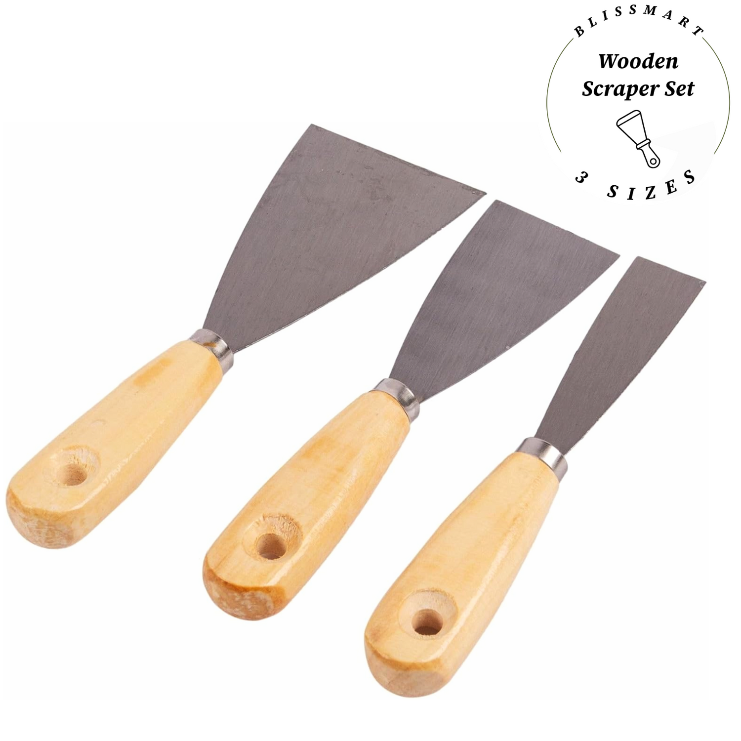 3PC SCRAPER SET PAINT WALLPAPER FLOOR WOODEN HANDLE HAND TOOL DIY WORKSHOP