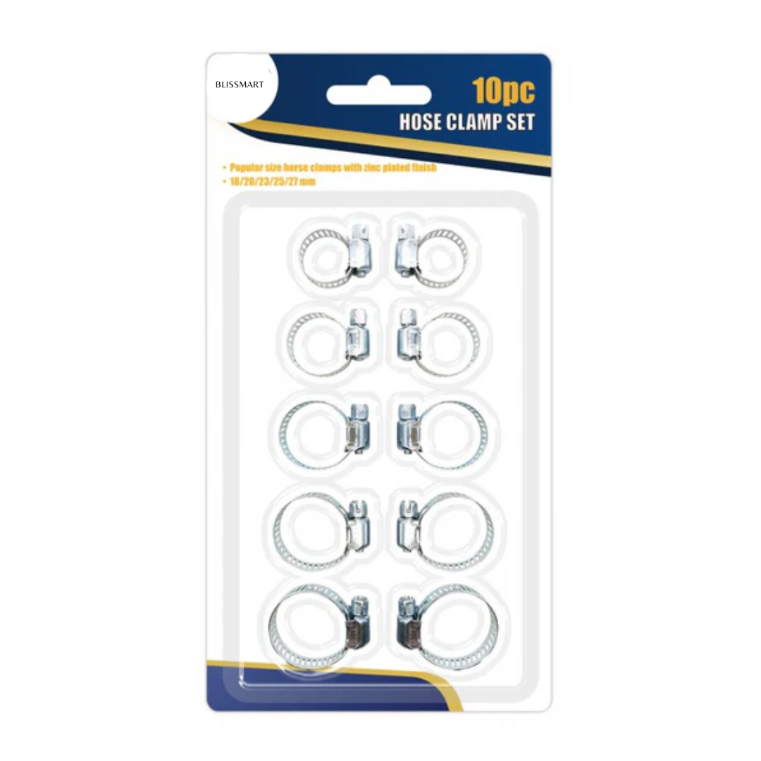 Assorted Stainless Steel Hose Clamp Kit Adjustable Clips Set Garden Home 10pcs