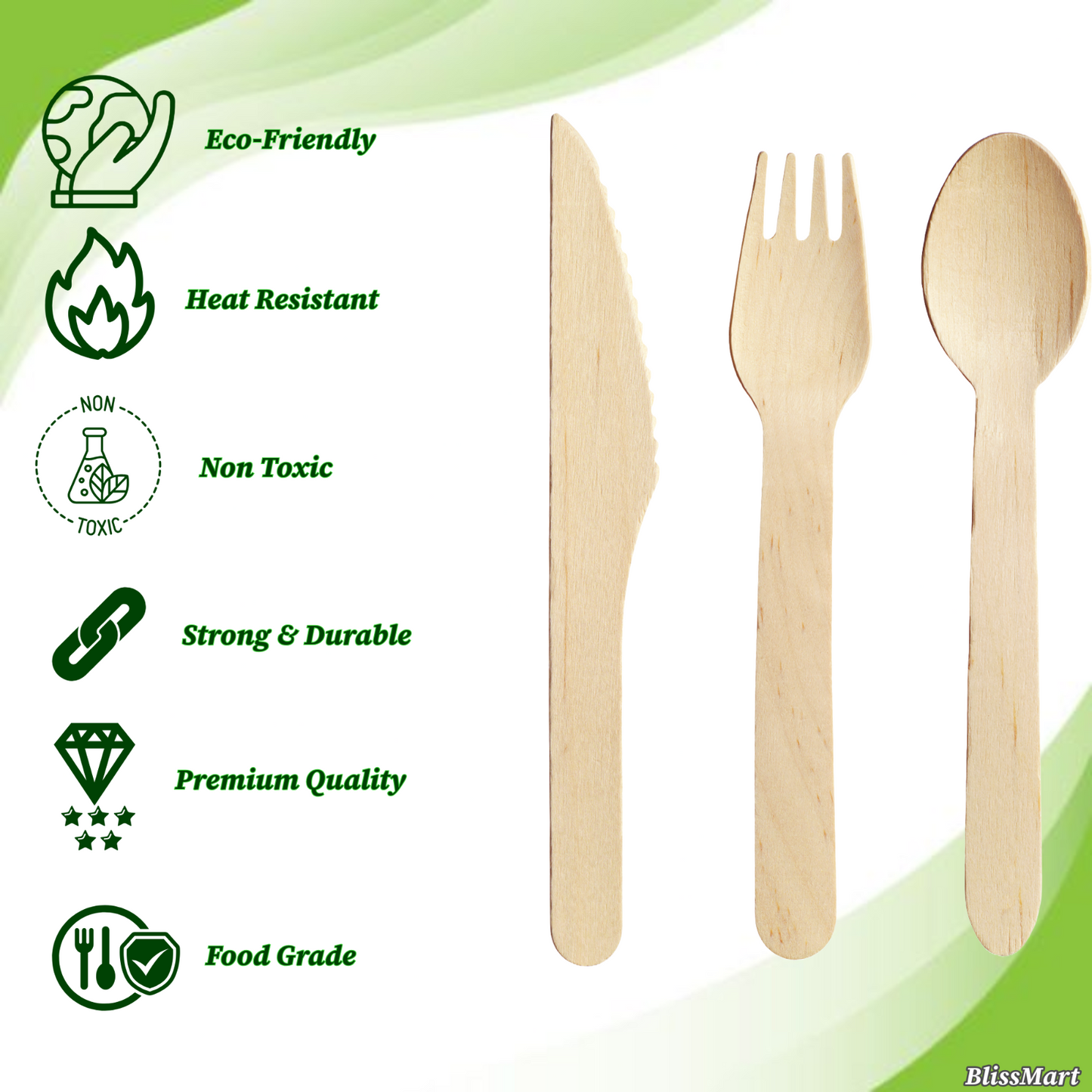 Wooden Cutlery Knives Forks Spoons Disposable Biodegradable Party BBQ ECO x 300