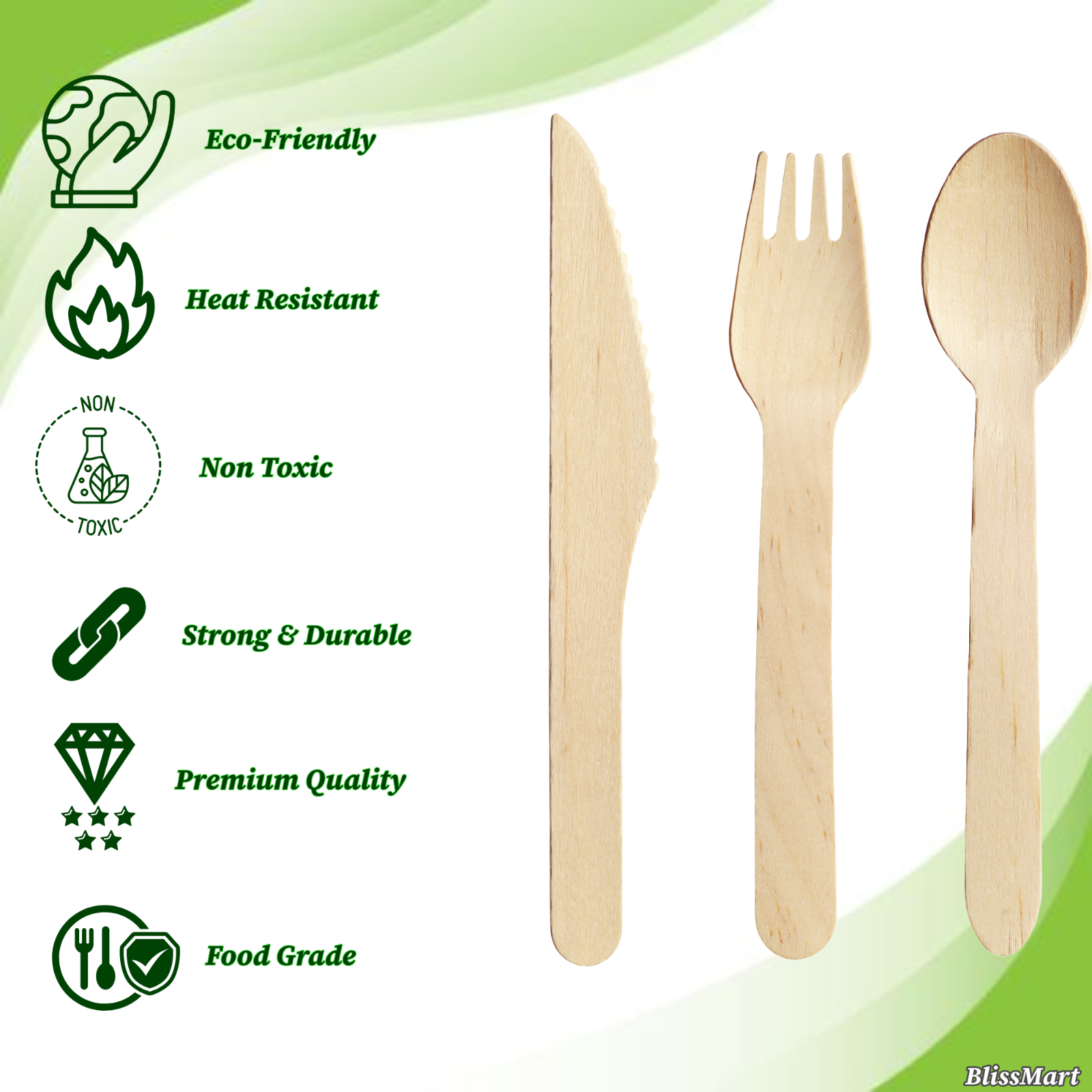 Wooden Cutlery Knives Forks Spoons Disposable Biodegradable Party BBQ ECO x 300