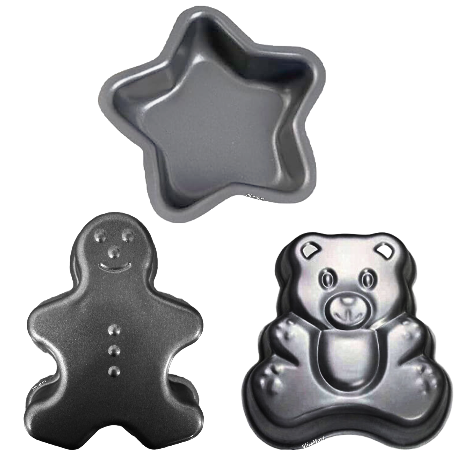 BEAR/ MAN / STAR CAKE TIN SET NON STICK SPRING FORM BASE BAKING PAN TRAY 3 Pcs