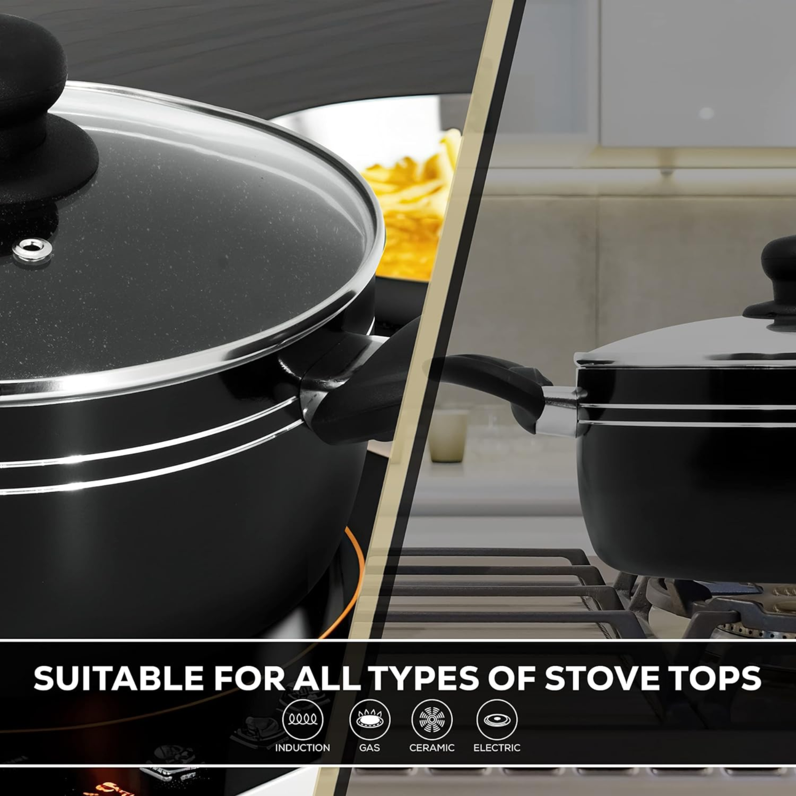 Stock Pot Non Stick Saucepan Cooking Casserole Pots Pans Cookware Marble Coated