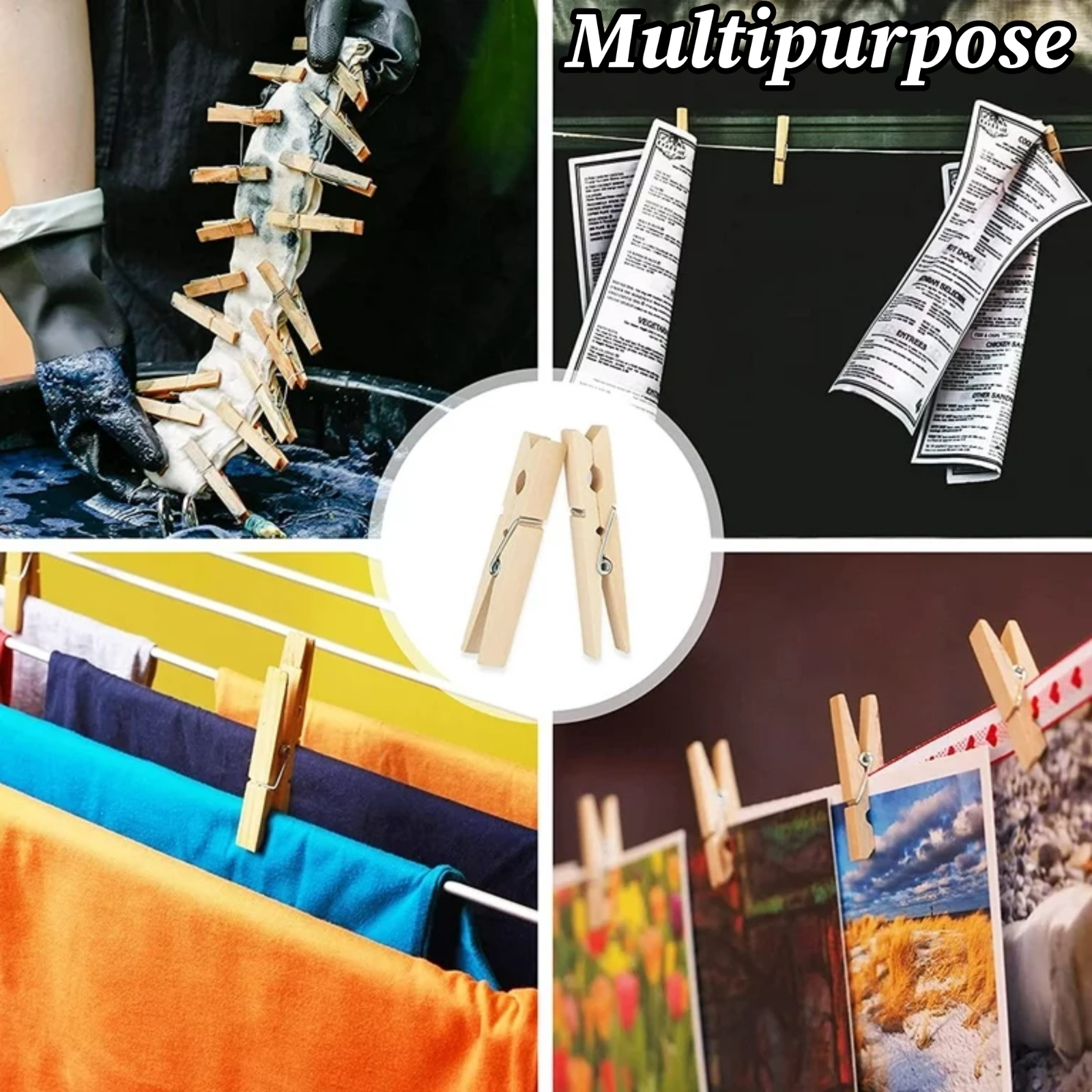 Solid Wooden Clothes Pegs Clips Washing Line Airer Rotary Garden Dry Laundry