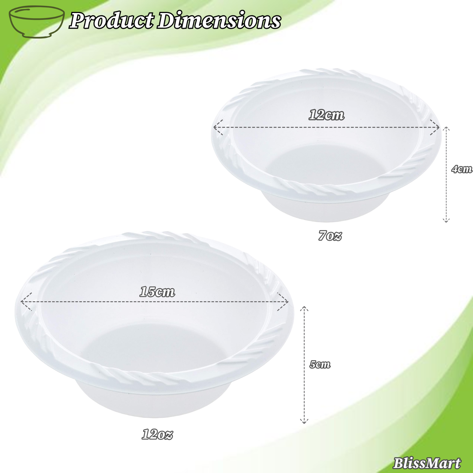 White Plastic Bowl Disposable 7oz 12oz bowl Dessert Soup Party Birthday Reusable