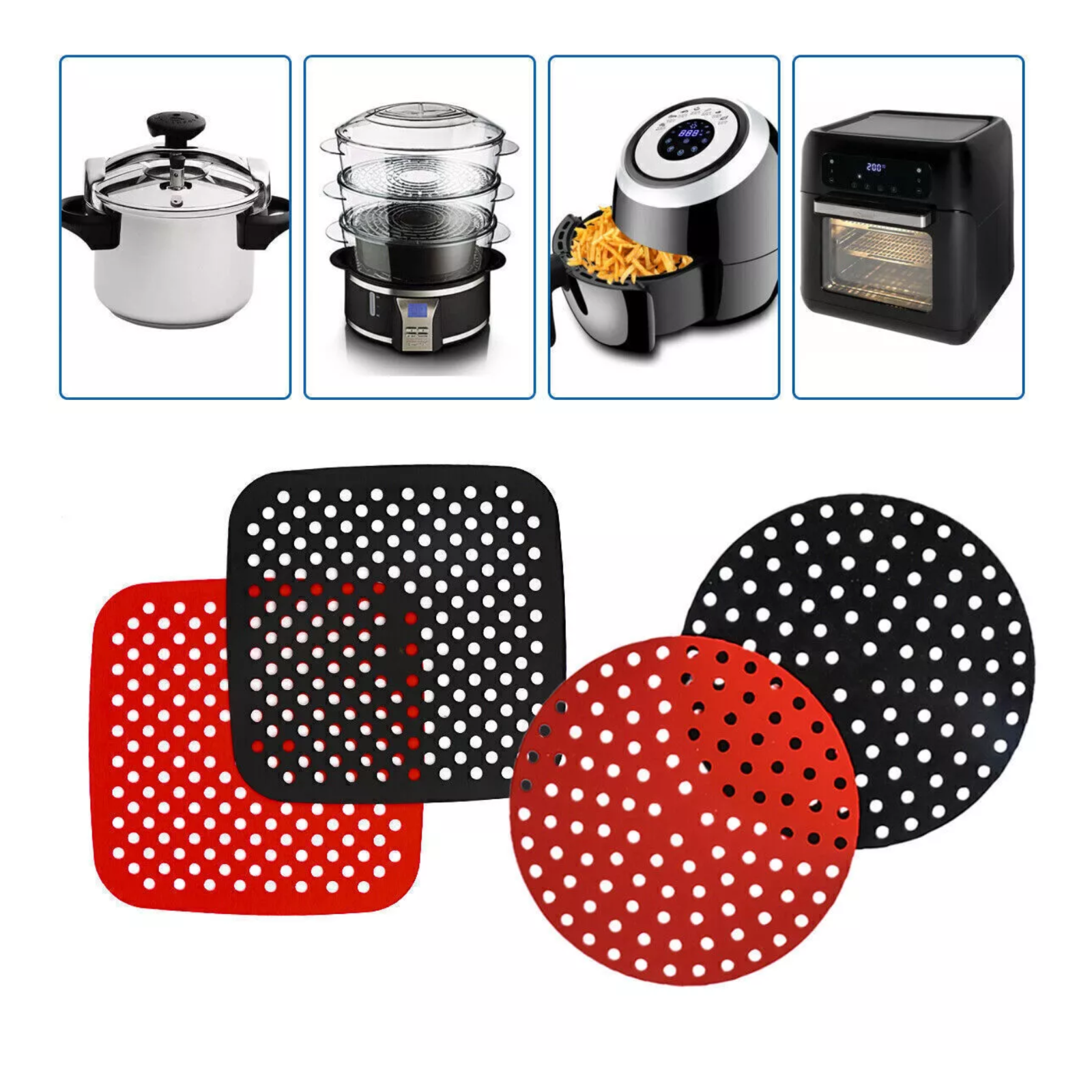 Reusable Air Fryer Silicone Pot Basket Oven Baking Liners Mat Tray Non Stick