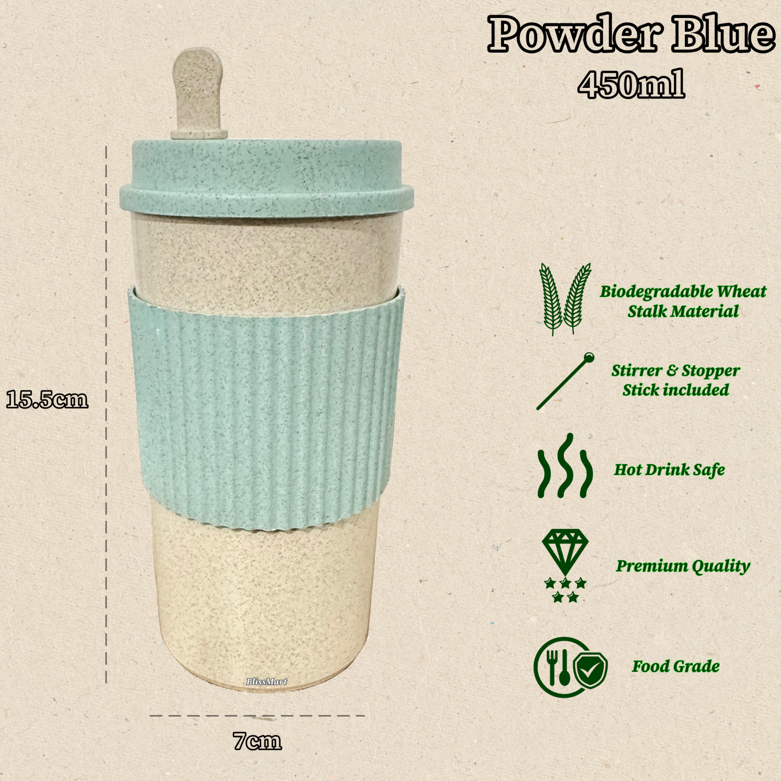 Travel Coffee Cup Reusable Eco Friendly Coffee Travel Mug Wheat Stalk Material