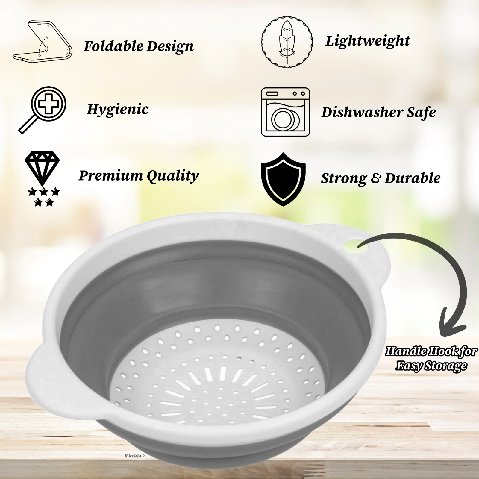LARGE COLLAPSIBLE COLANDER FOLDING KITCHEN FOOD DRAINER DRAINING STRAINER BASKET
