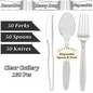 Clear Plastic Cutlery Spoons Forks Knives Reusable for Catering Parties 50 Pack
