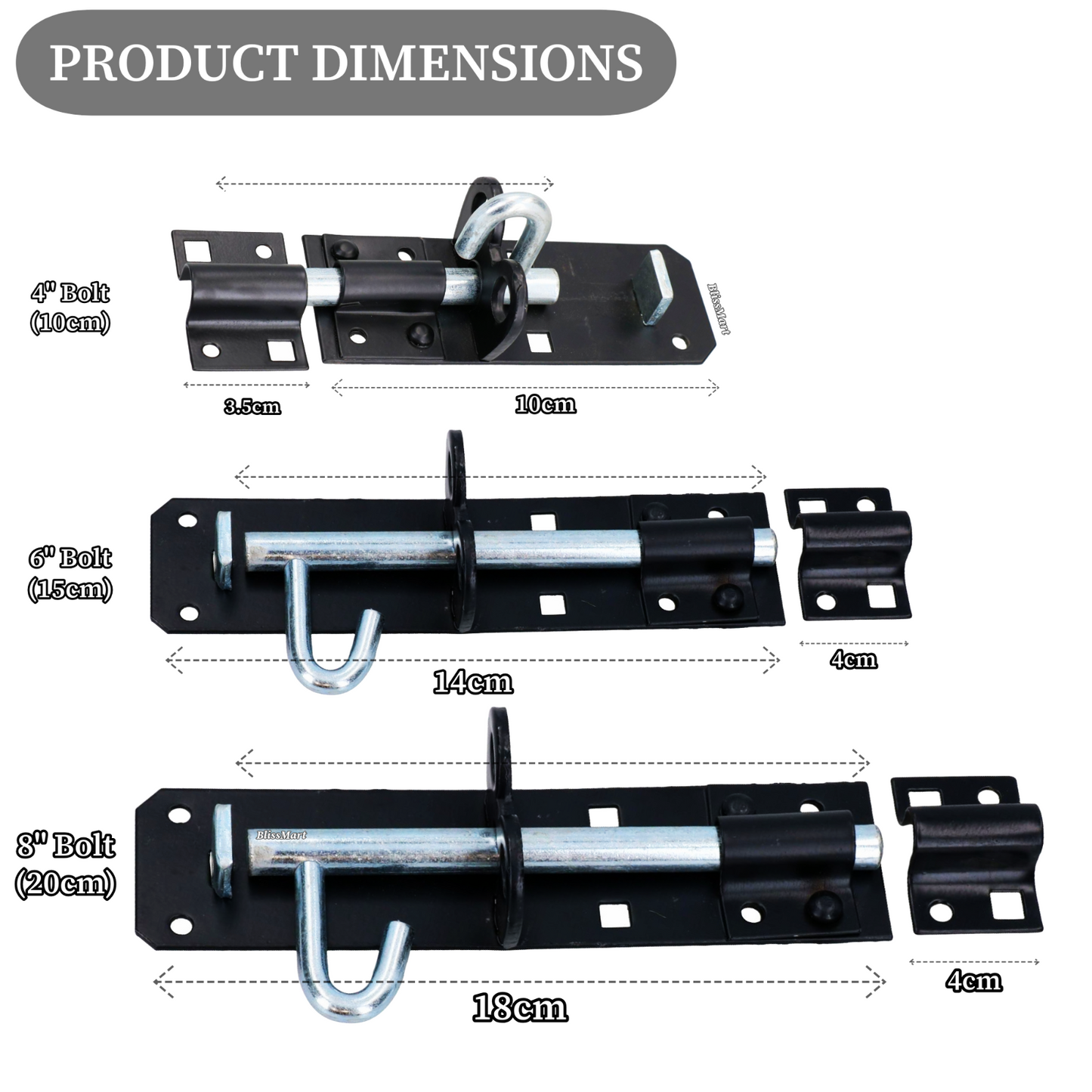 Brenton Pad Bolt Heavy Duty 4"6"8" Padbolts Sliding Gate Latch Garage Door Lock