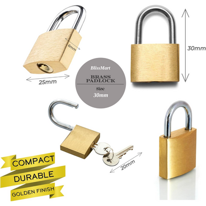 Brass Padlock Small Durable Lightweight For Suitcase Gym Locker Cabinet 20-40mm