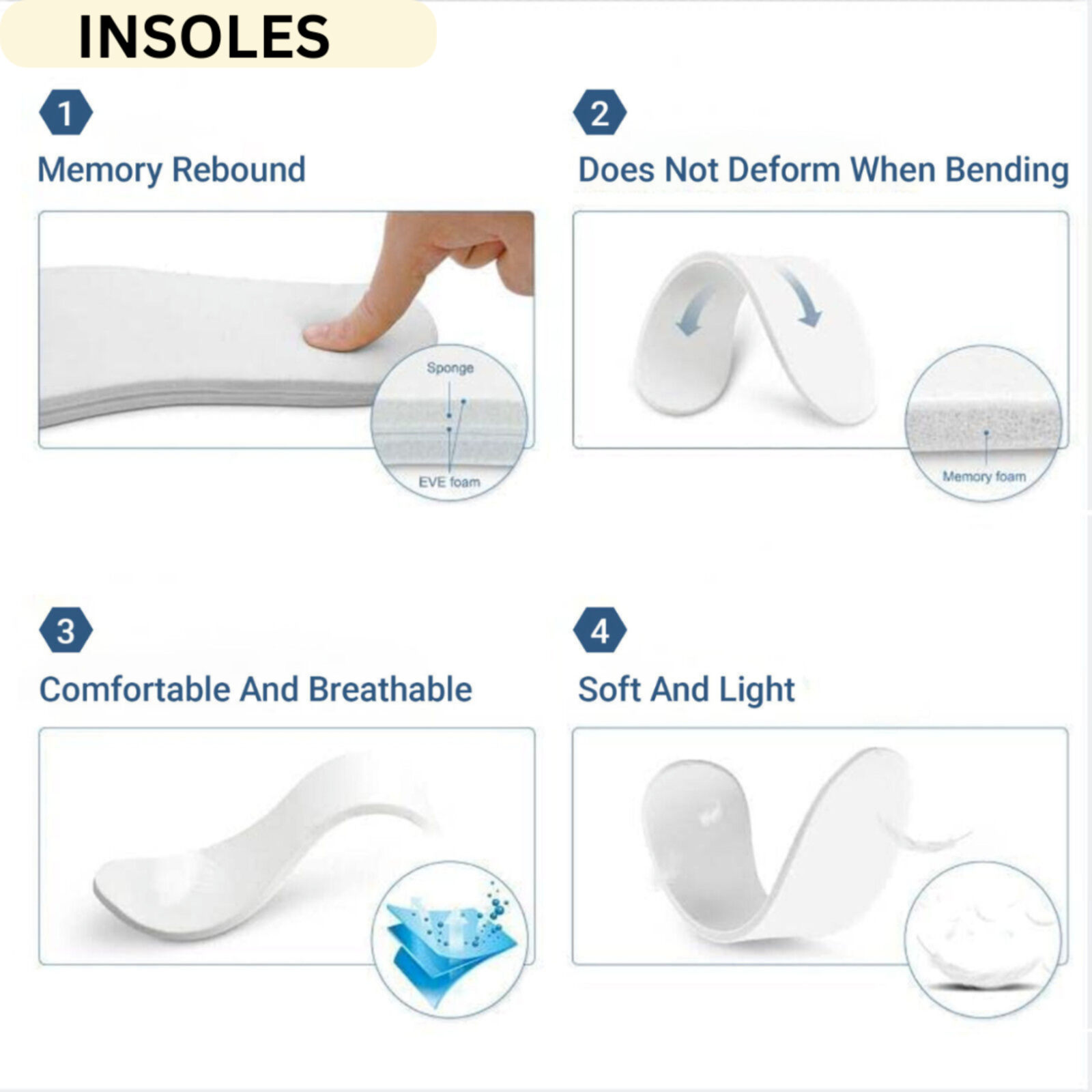 Shoe Insoles Insert Anti Odours Cotton Leather  Insole Men Women Sports 2 Pair