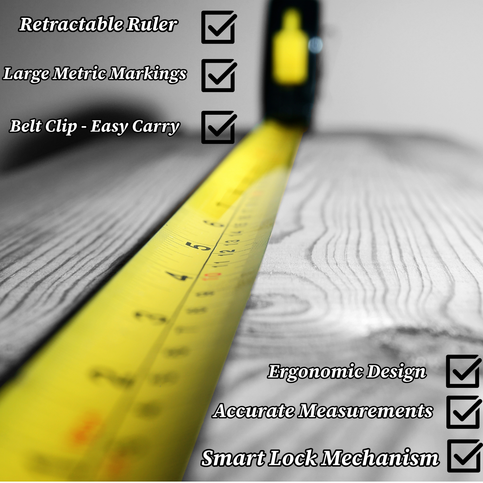 Measure Measuring Tape | 7.5m x 24mm Retractable Tape Durable imperial DIY