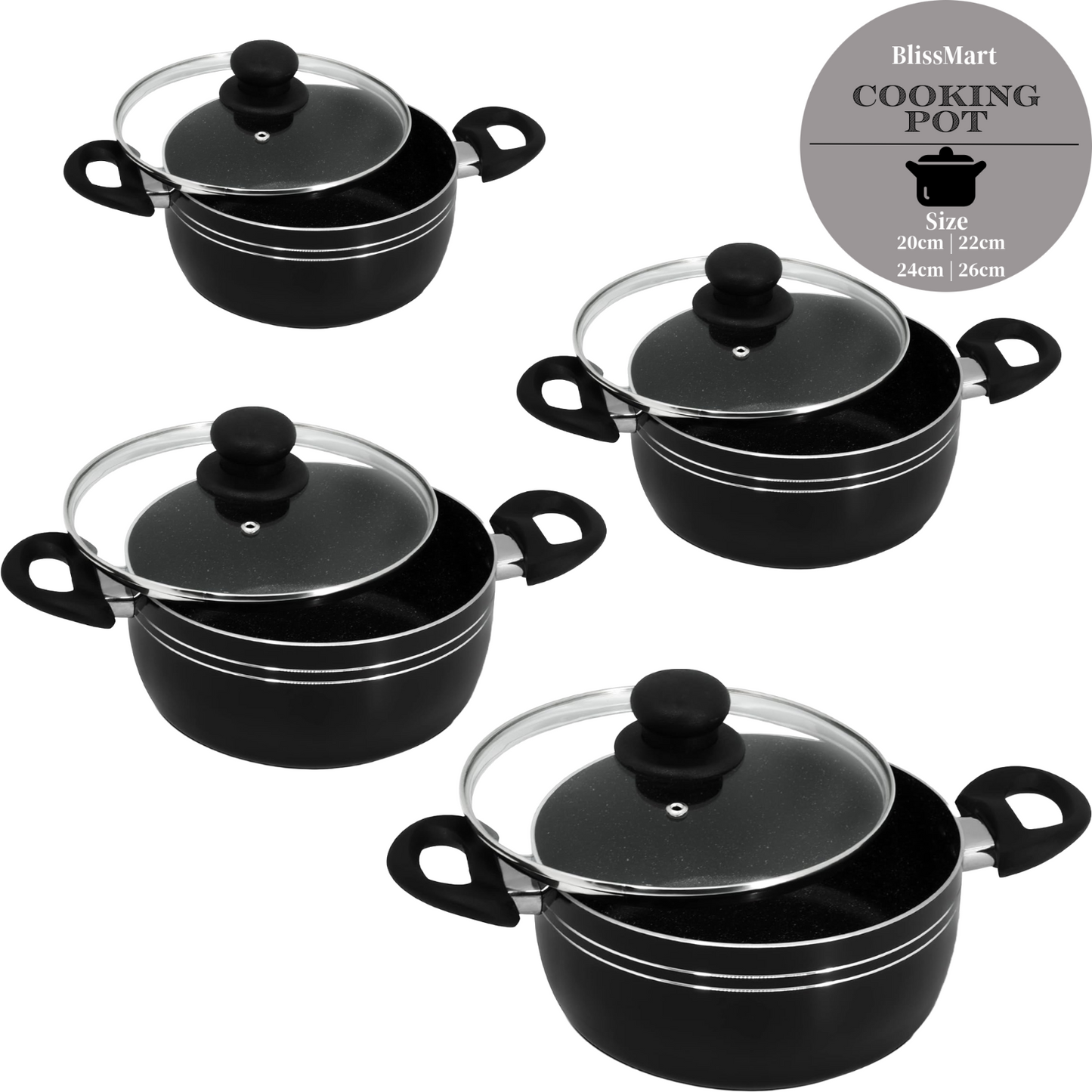 Stock Pot Non Stick Saucepan Cooking Casserole Pots Pans Cookware Marble Coated