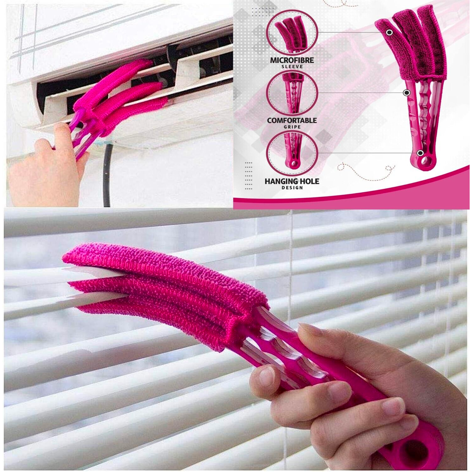 Venetian Blind Cleaner Duster Microfibre Brush Cleaning Tool 3 Pronged Washable