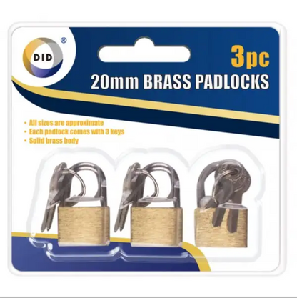 Brass Padlock Small Durable Portable Gym Locker Suitcase Cabinet Shed 20mm x3