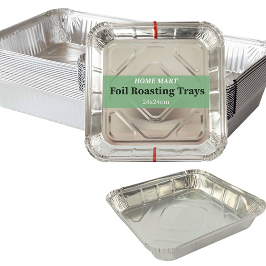 Square Foil Trays Disposable Aluminium Baking Roasting Tray Deep Tin 24 x 24 cm