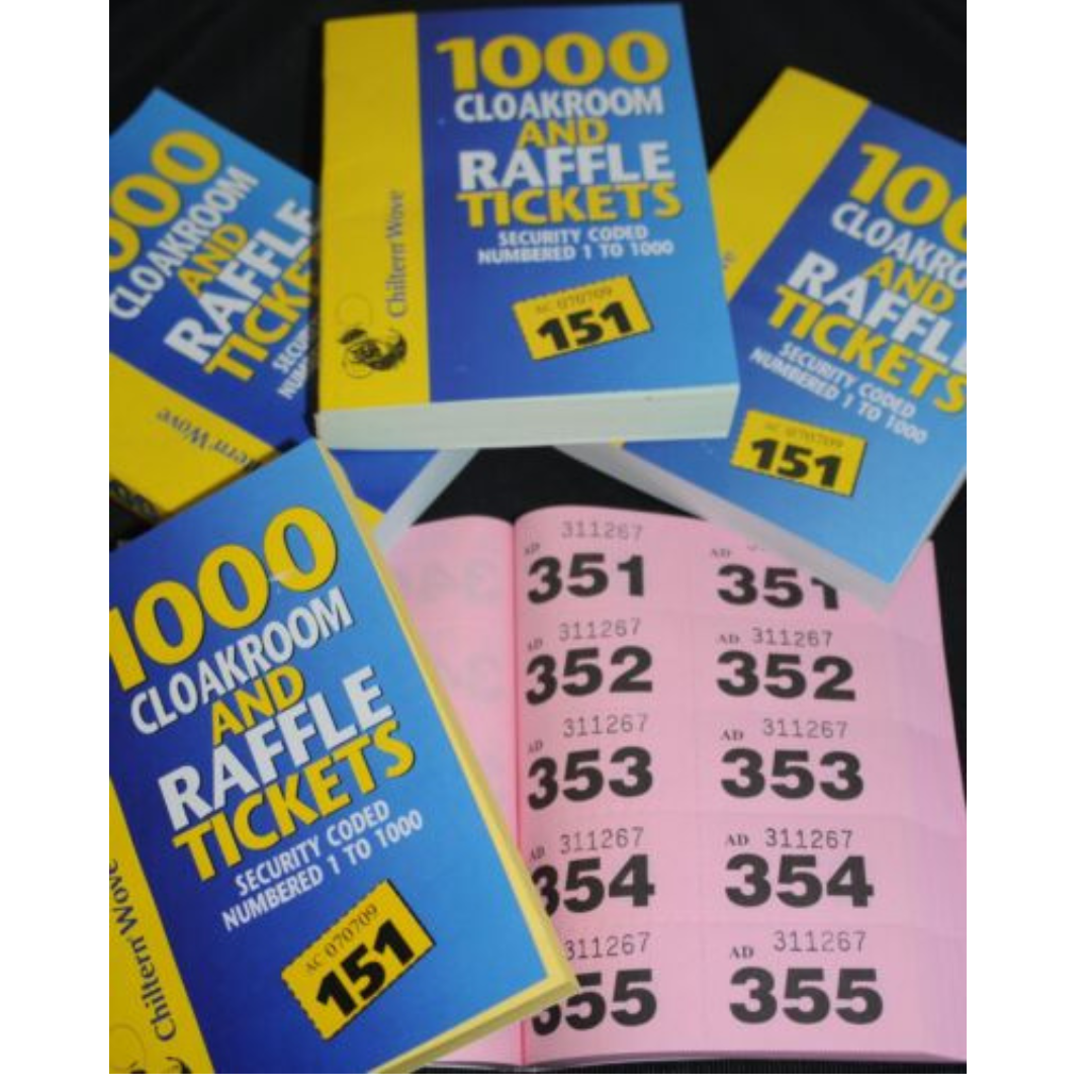 RAFFLE TICKET BOOK Cloakroom Tombola Security Coded Numbered 1-1000 FAST P&P
