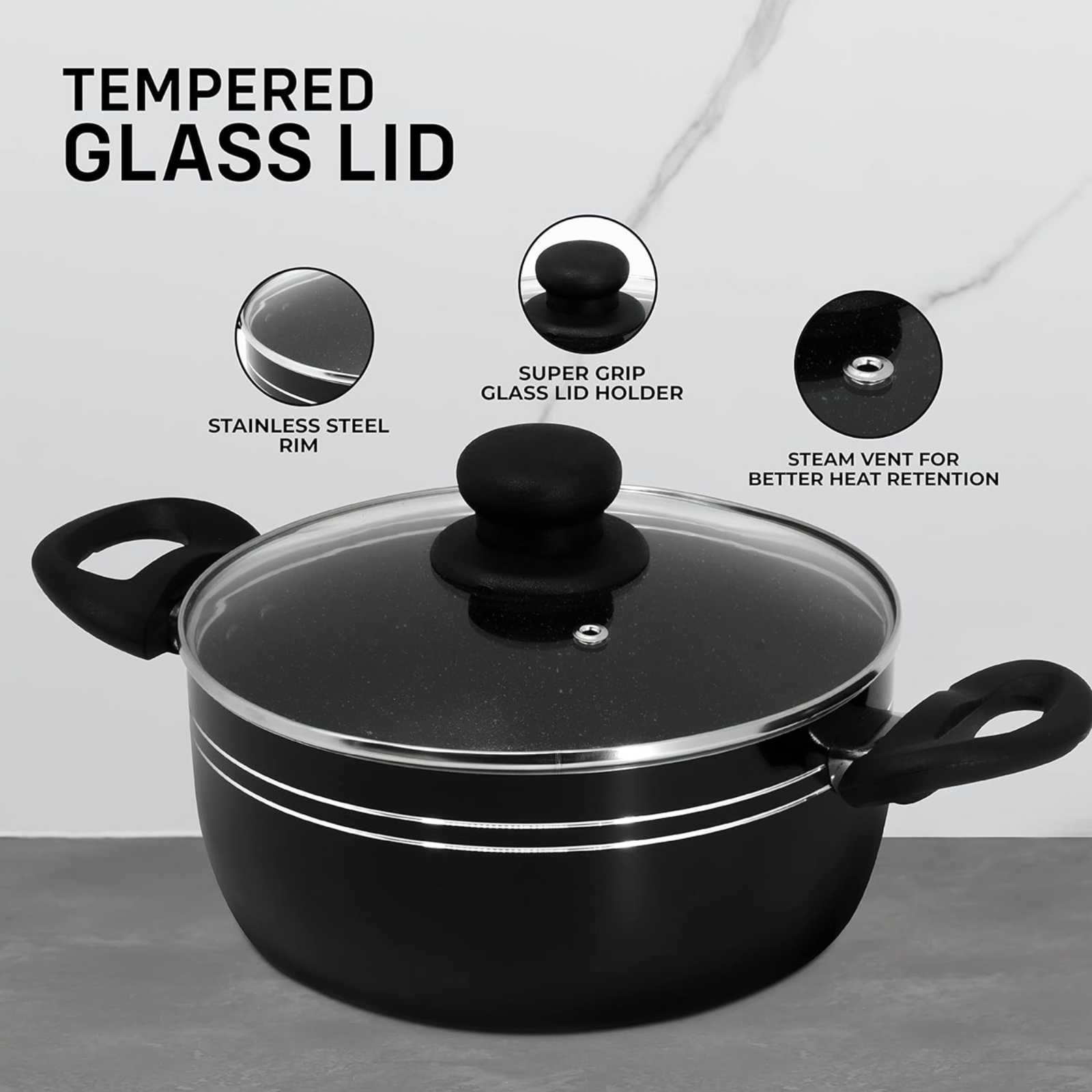 Stock Pot Non Stick Saucepan Cooking Casserole Pots Pans Cookware Marble Coated