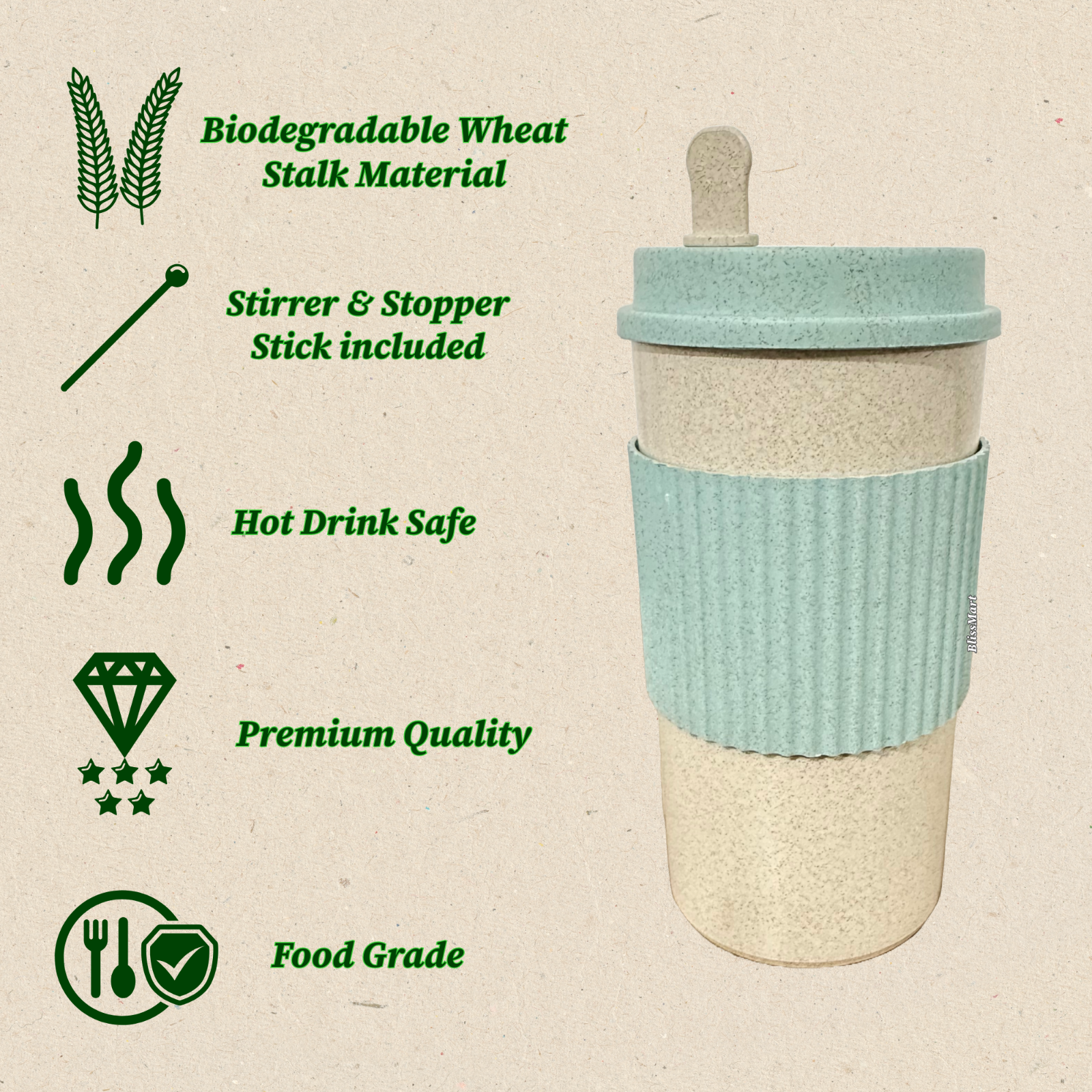 Travel Coffee Cup Reusable Eco Friendly Coffee Travel Mug Wheat Stalk Material